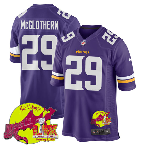 Dwight McGlothern 29 Minnesota Vikings Super Bowl LIX New Orleans Patch Game Jersey – Purple JS1489