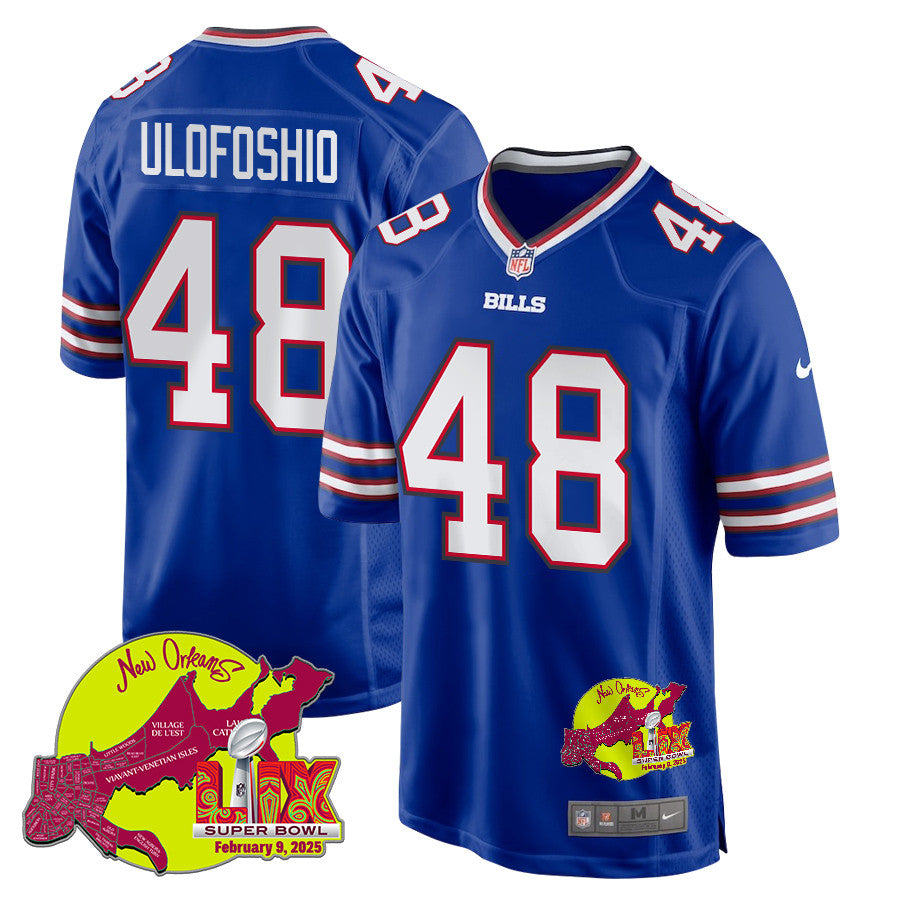 Edefuan Ulofoshio 48 Buffalo Bills Super Bowl LIX New Orleans Patch Game Jersey – Royal JS6168