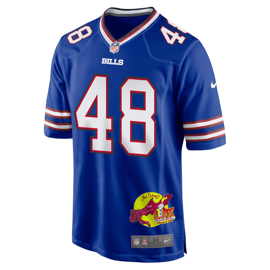 Edefuan Ulofoshio 48 Buffalo Bills Super Bowl LIX New Orleans Patch Game Jersey – Royal JS6168