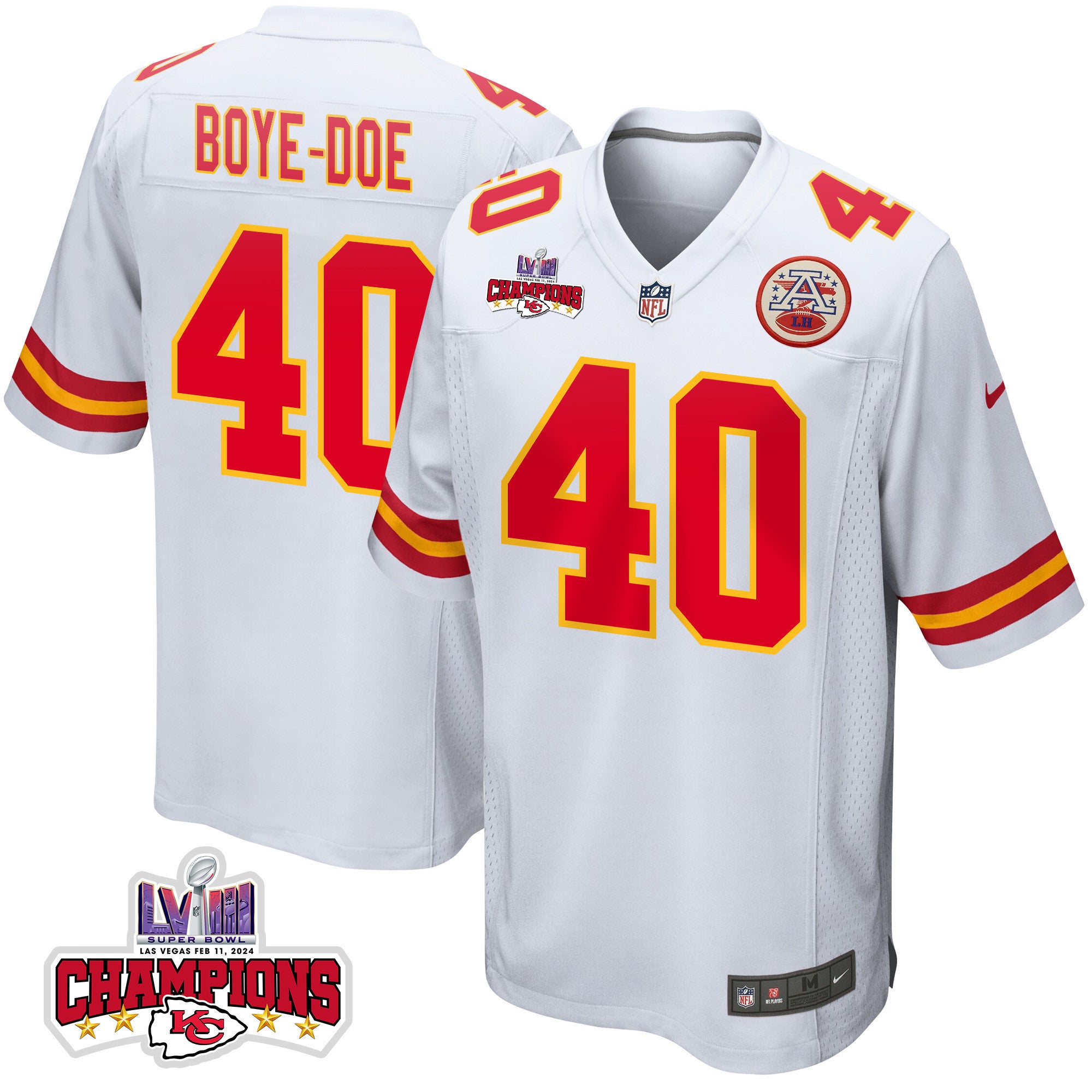 Ekow Boye-Doe 40 Kansas City Chiefs Super Bowl LVIII Champions 4 Stars Patch Game Jersey – White JS6170