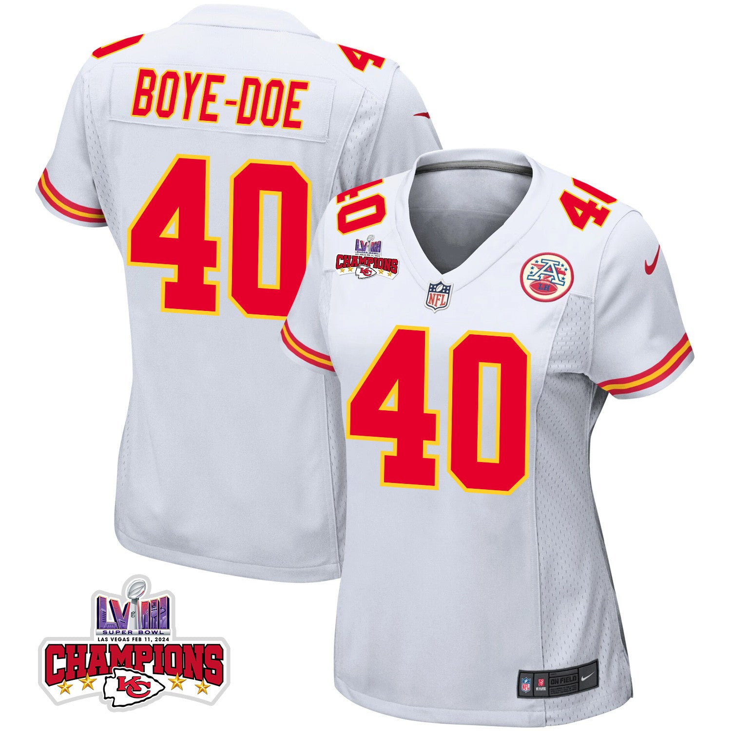 Ekow Boye-Doe 40 Kansas City Chiefs Super Bowl LVIII Champions 4 Stars Patch Game Jersey – White JS9150