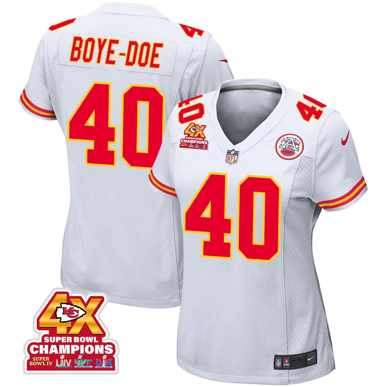 Ekow Boye-Doe 40 Kansas City Chiefs Super Bowl LVIII Champions 4X Game Jersey – White JS6711