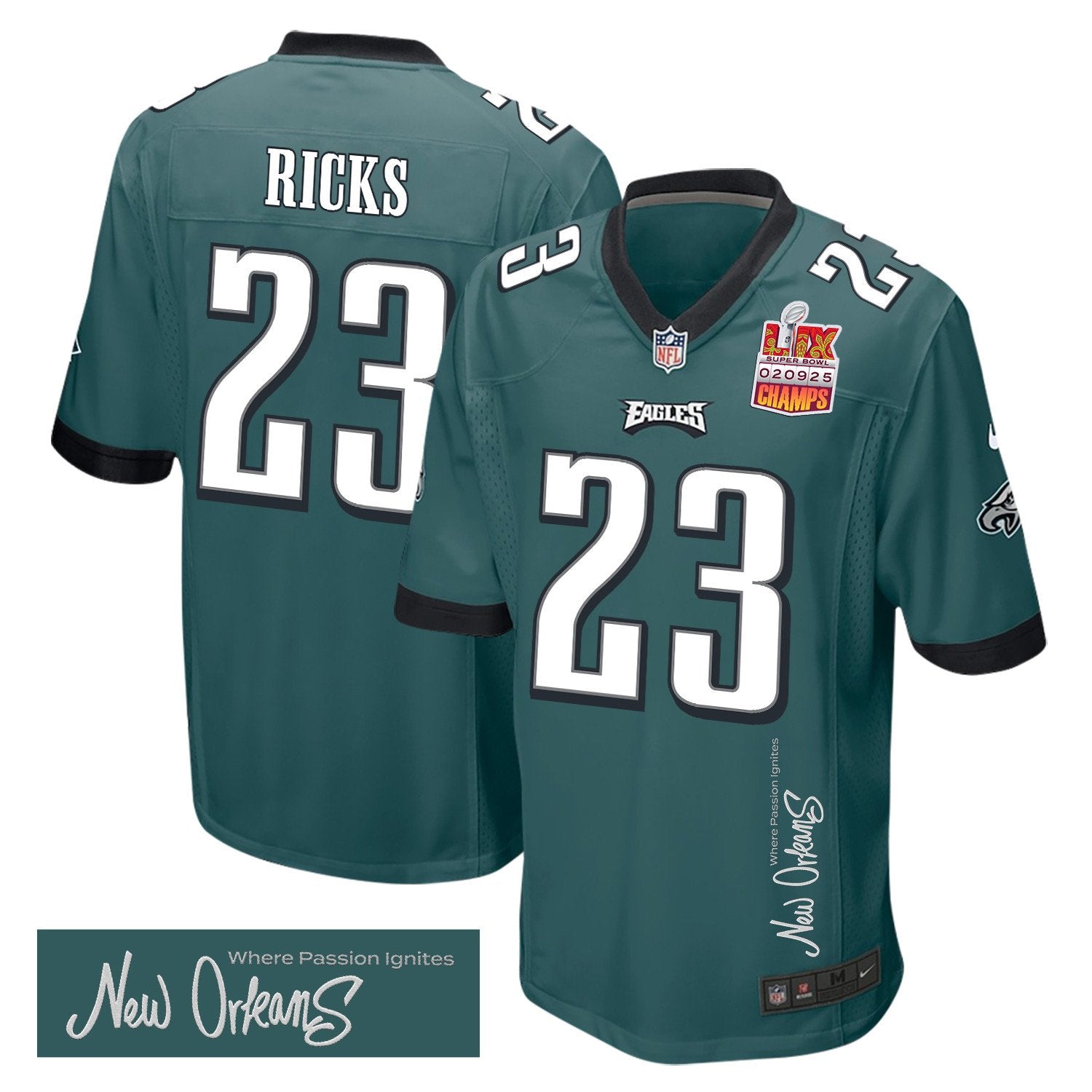 Eli Ricks 23 Philadelphia Eagles Super Bowl LIX Champions Patch 'New Orleans Jersey – Midn