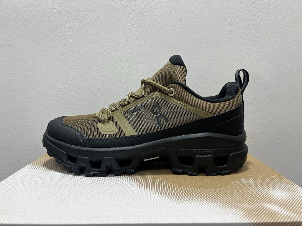 On Cloudrock Low Waterproof Hiking Shoes in Olive / Black