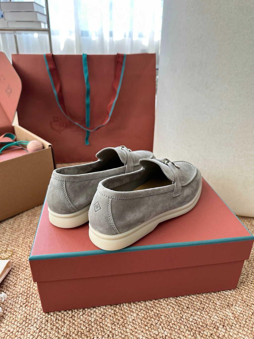 Loro Piana Summer Charms Walk Suede Loafers - Light Grey