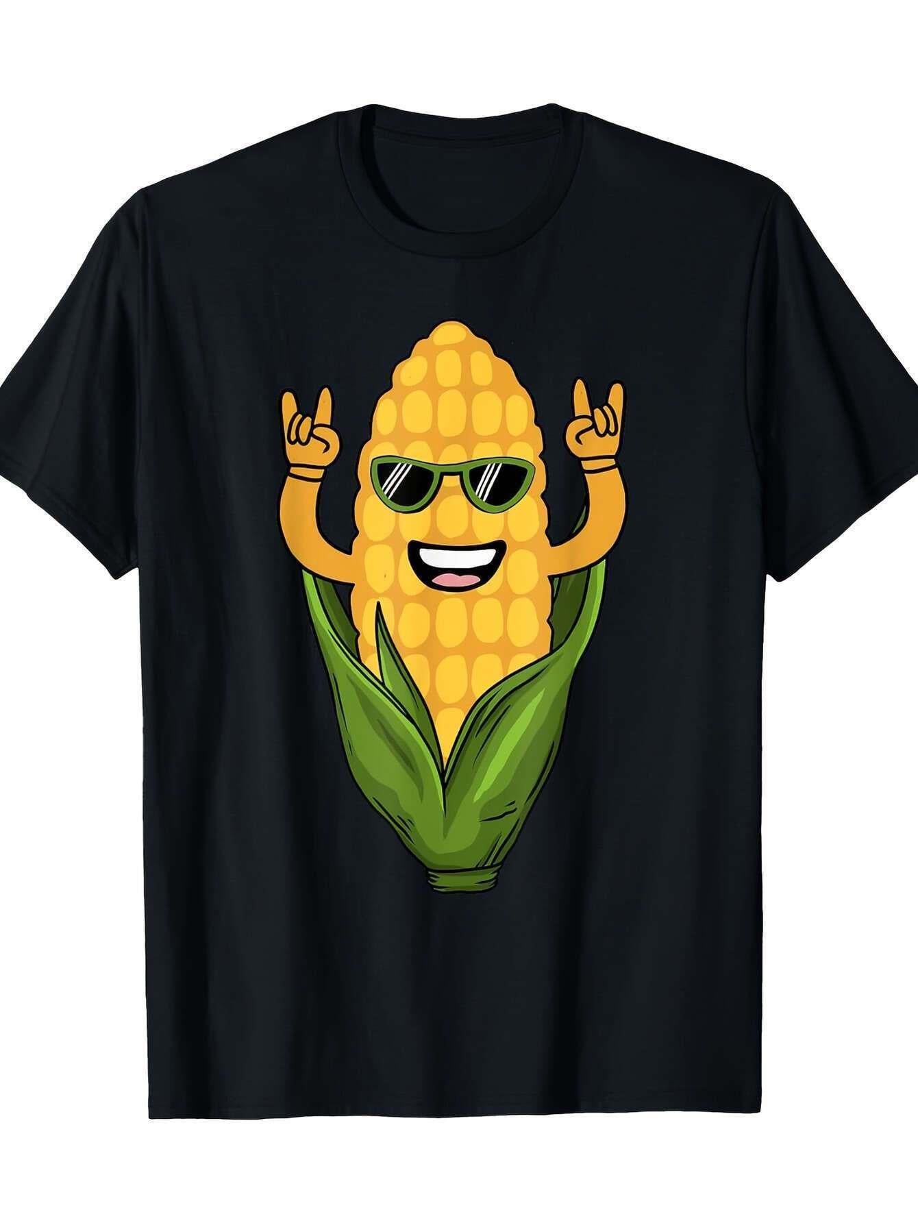 Corn Lovers Delight: 100% T-Shirt with Fun Corn Design - Breathable, Machine Washable for All Seasons, Sweet Corn on The Cob