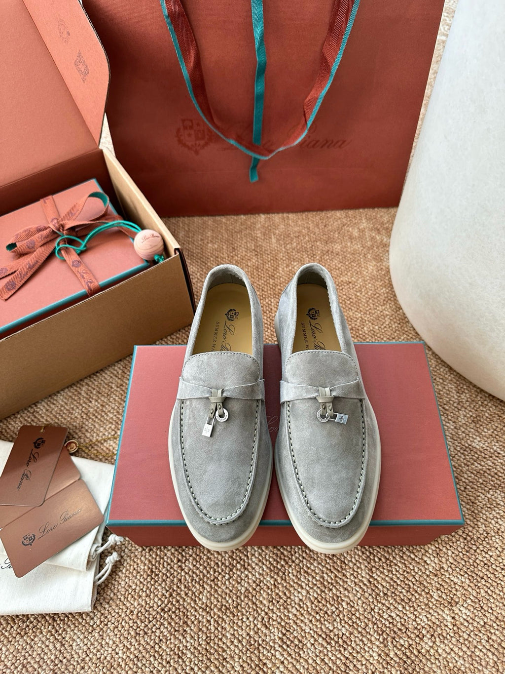 Loro Piana Summer Charms Walk Suede Loafers - Light Grey