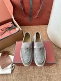 Loro Piana Summer Charms Walk Suede Loafers - Light Grey