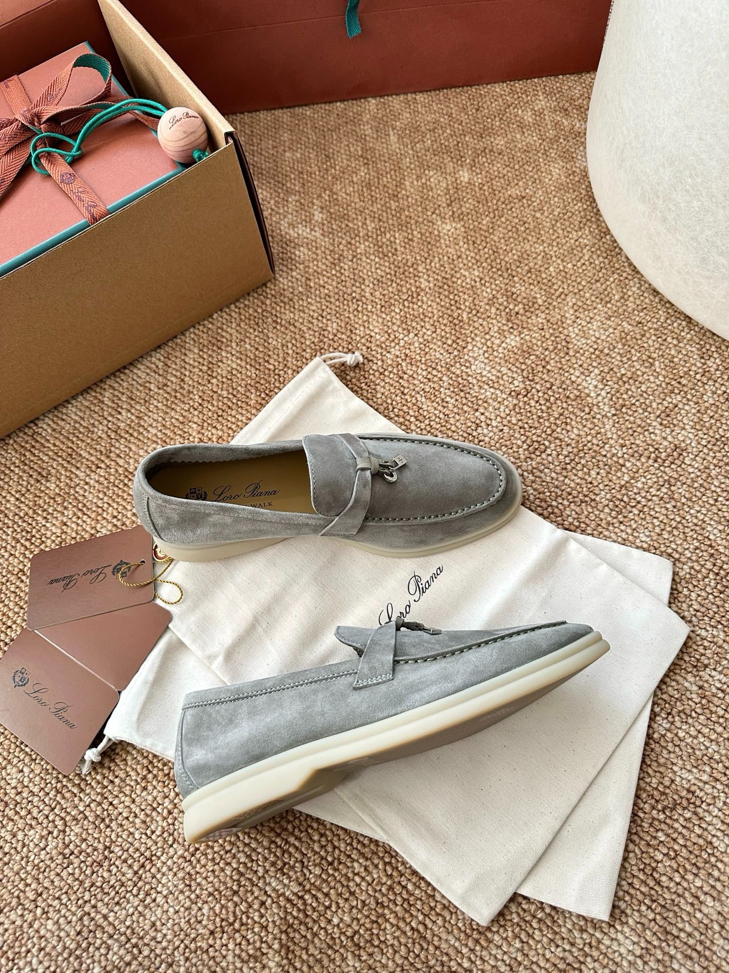 Loro Piana Summer Charms Walk Suede Loafers - Light Grey
