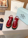 Prada Monolith Red Patent Leather Fisherman Platform Sandals