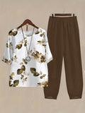 Yudomi And Directional Style Short Sleeve Printed Round Neck Casual Women'S Set