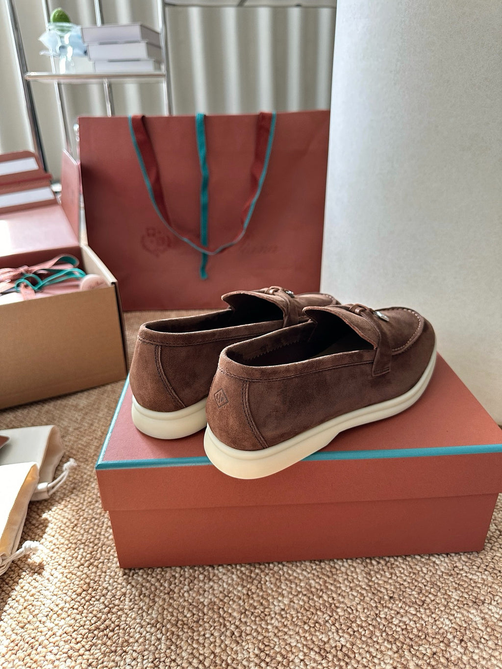 Loro Piana Summer Charms Walk Suede Loafers - Chocolate Brown