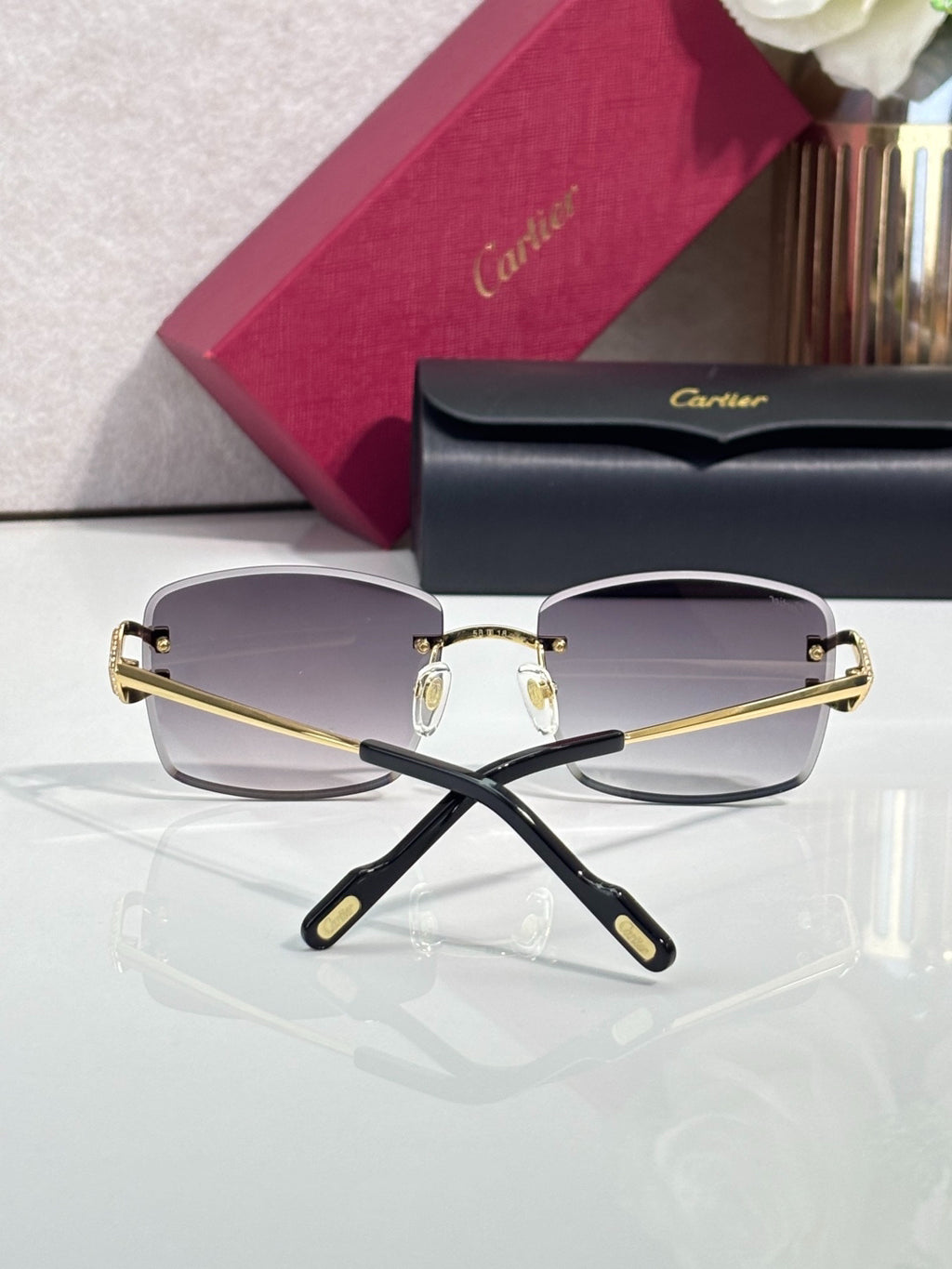 Cartier Gold-Tone Rimless Sunglasses with Gradient Gray Lenses & C-Logo Temples