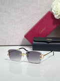 Cartier Gold-Tone Rimless Sunglasses with Gradient Gray Lenses & C-Logo Temples