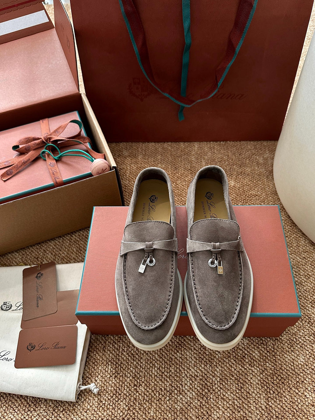 Loro Piana Summer Charms Walk Suede Loafers - Taupe Grey