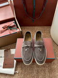 Loro Piana Summer Charms Walk Suede Loafers - Taupe Grey