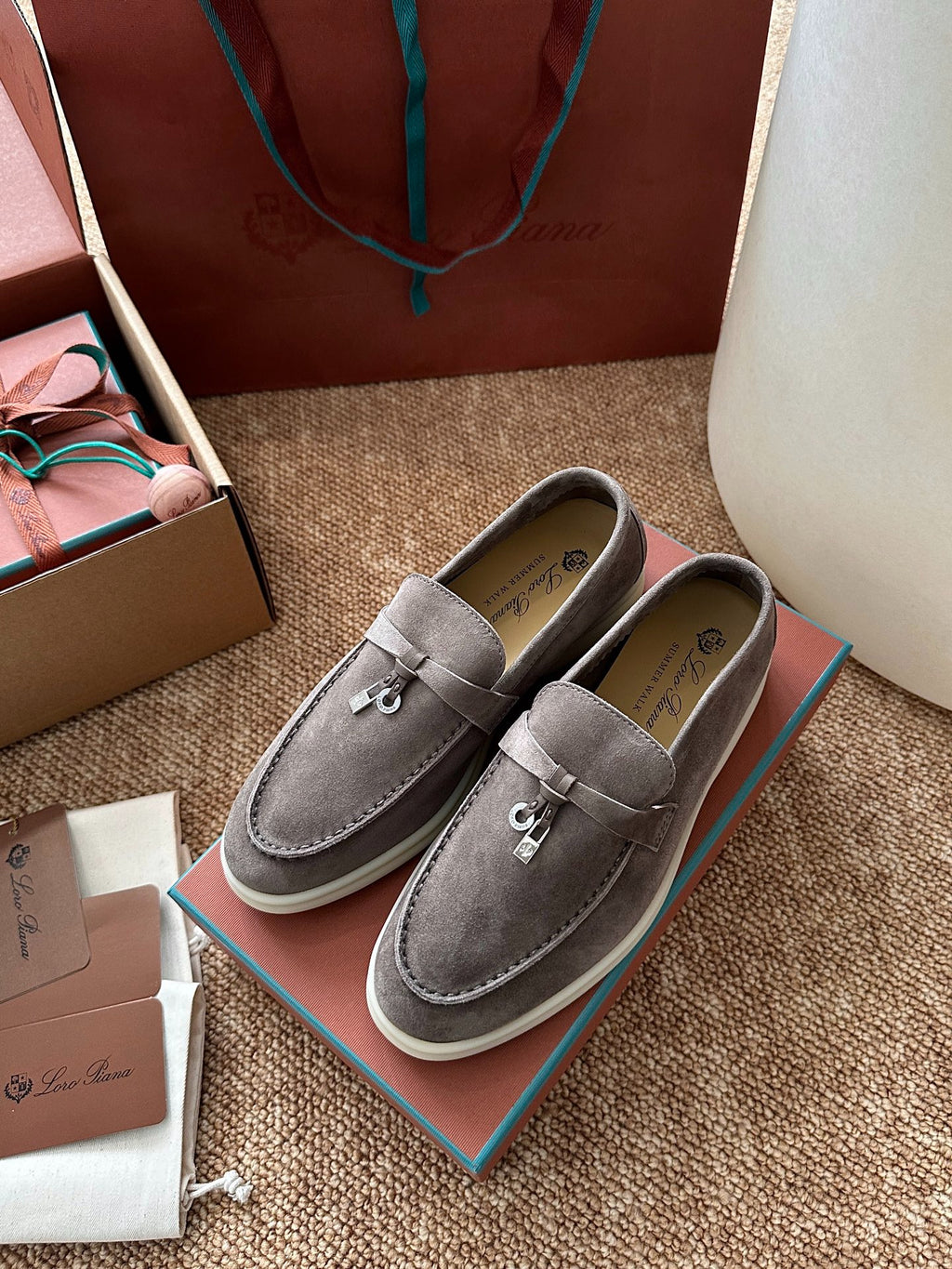 Loro Piana Summer Charms Walk Suede Loafers - Taupe Grey