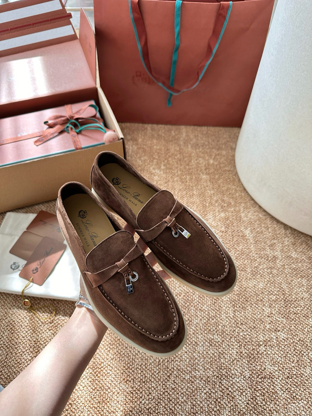 Loro Piana Summer Charms Walk Suede Loafers - Chocolate Brown