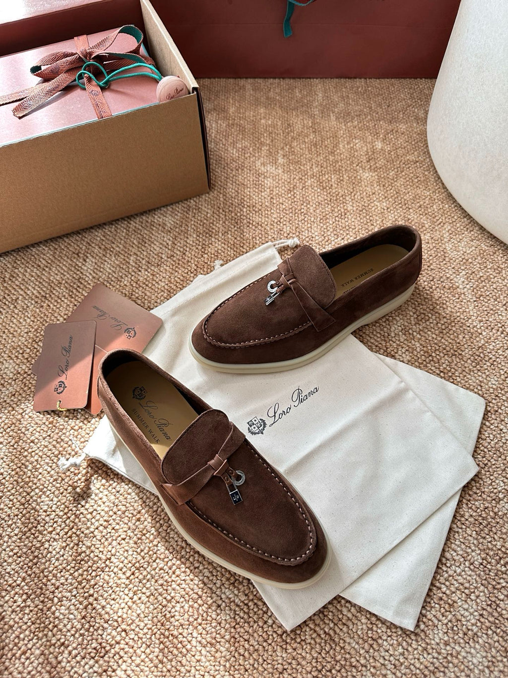 Loro Piana Summer Charms Walk Suede Loafers - Chocolate Brown