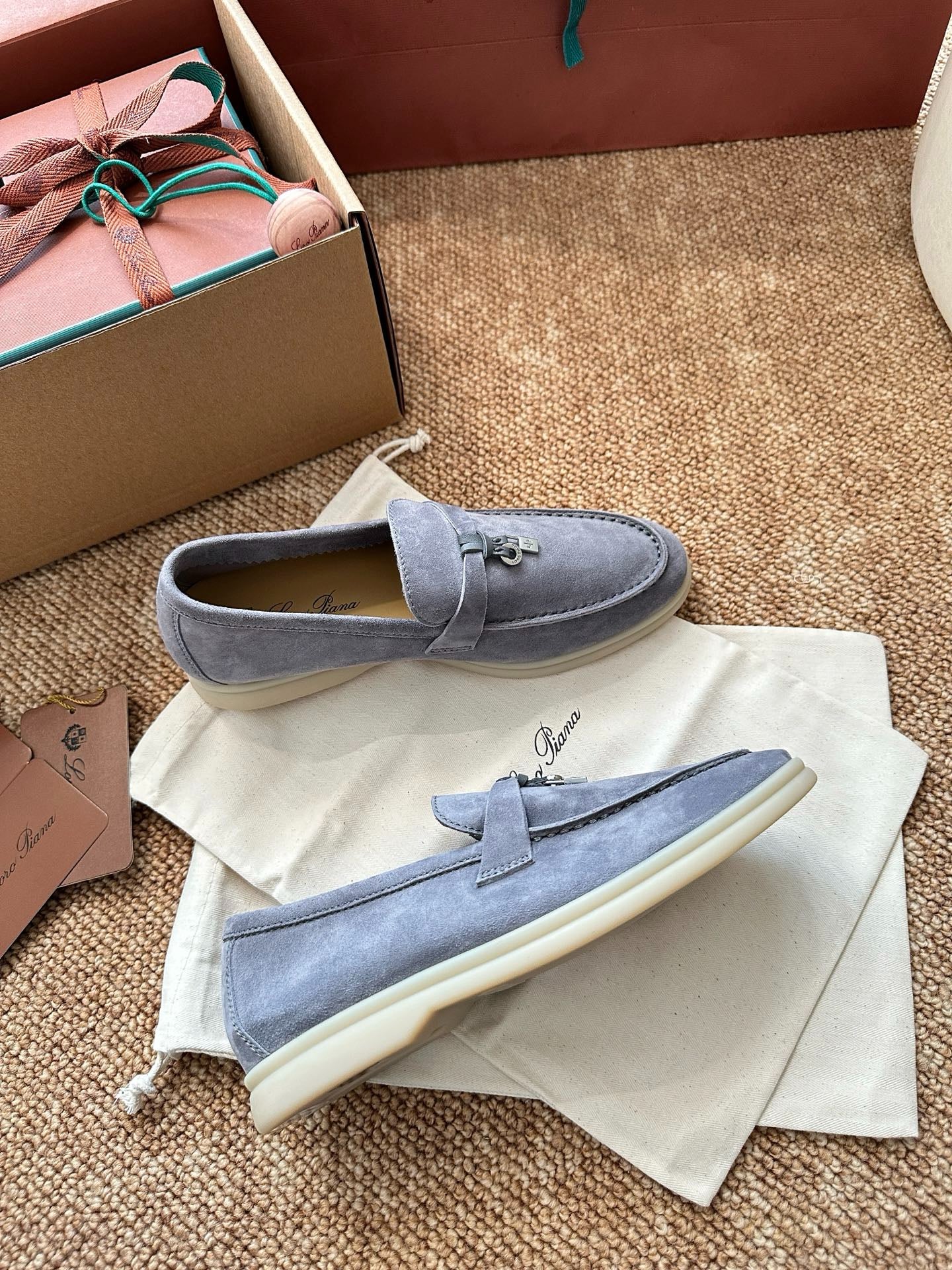 Loro Piana Summer Charms Walk Suede Loafers - Light Blue