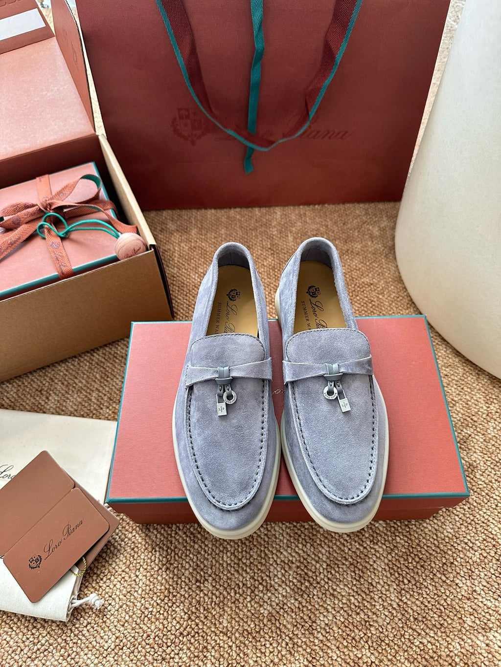 Loro Piana Summer Charms Walk Suede Loafers - Light Blue