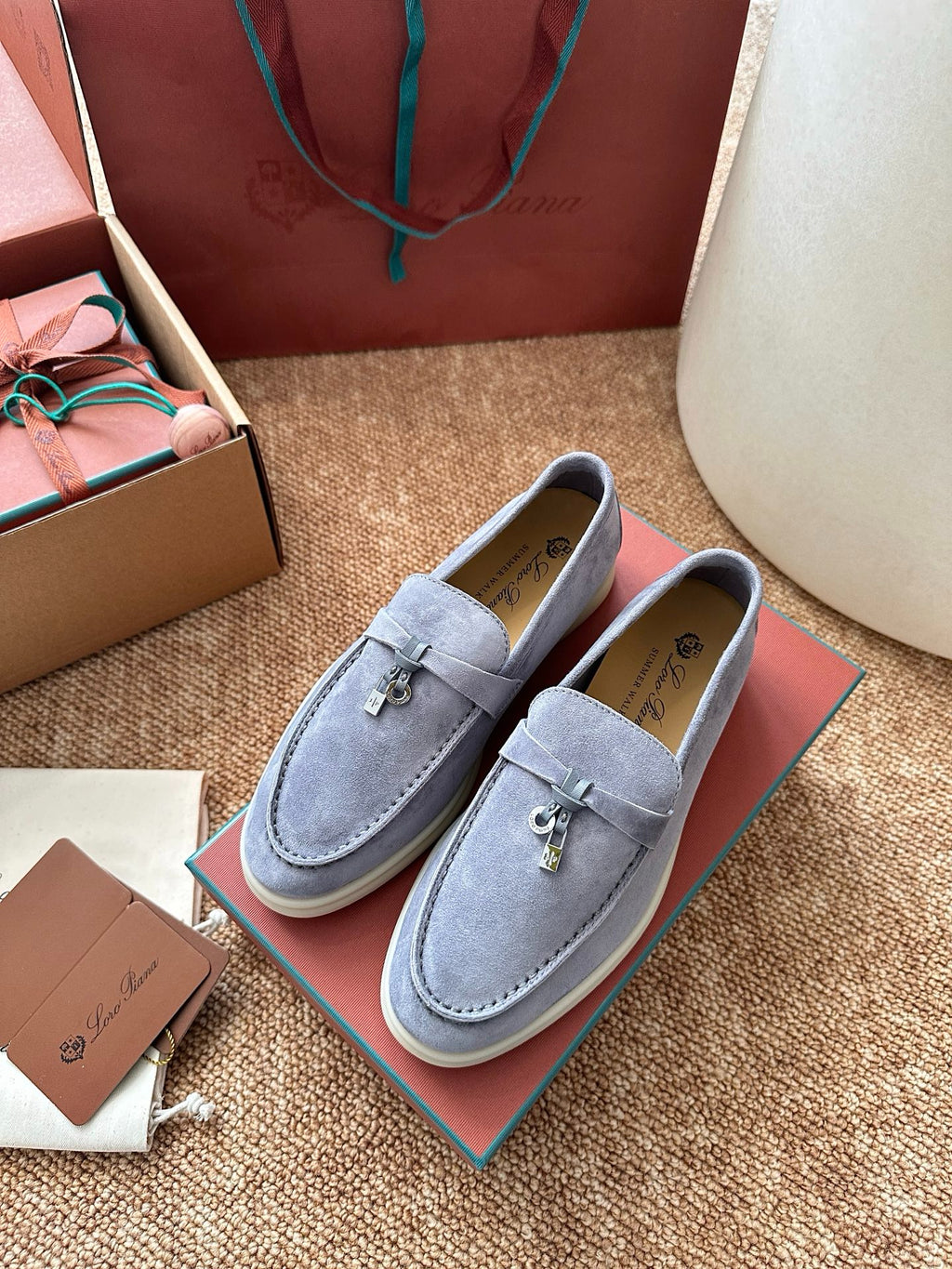 Loro Piana Summer Charms Walk Suede Loafers - Light Blue