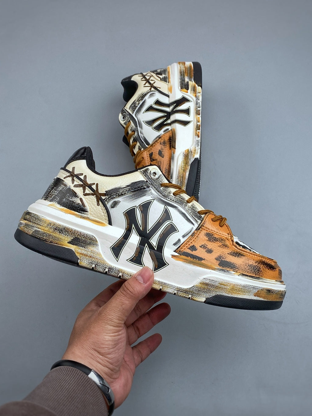 MLB New York Yankees Chunky Liner "Leopard Print Distressed" Custom Sneakers