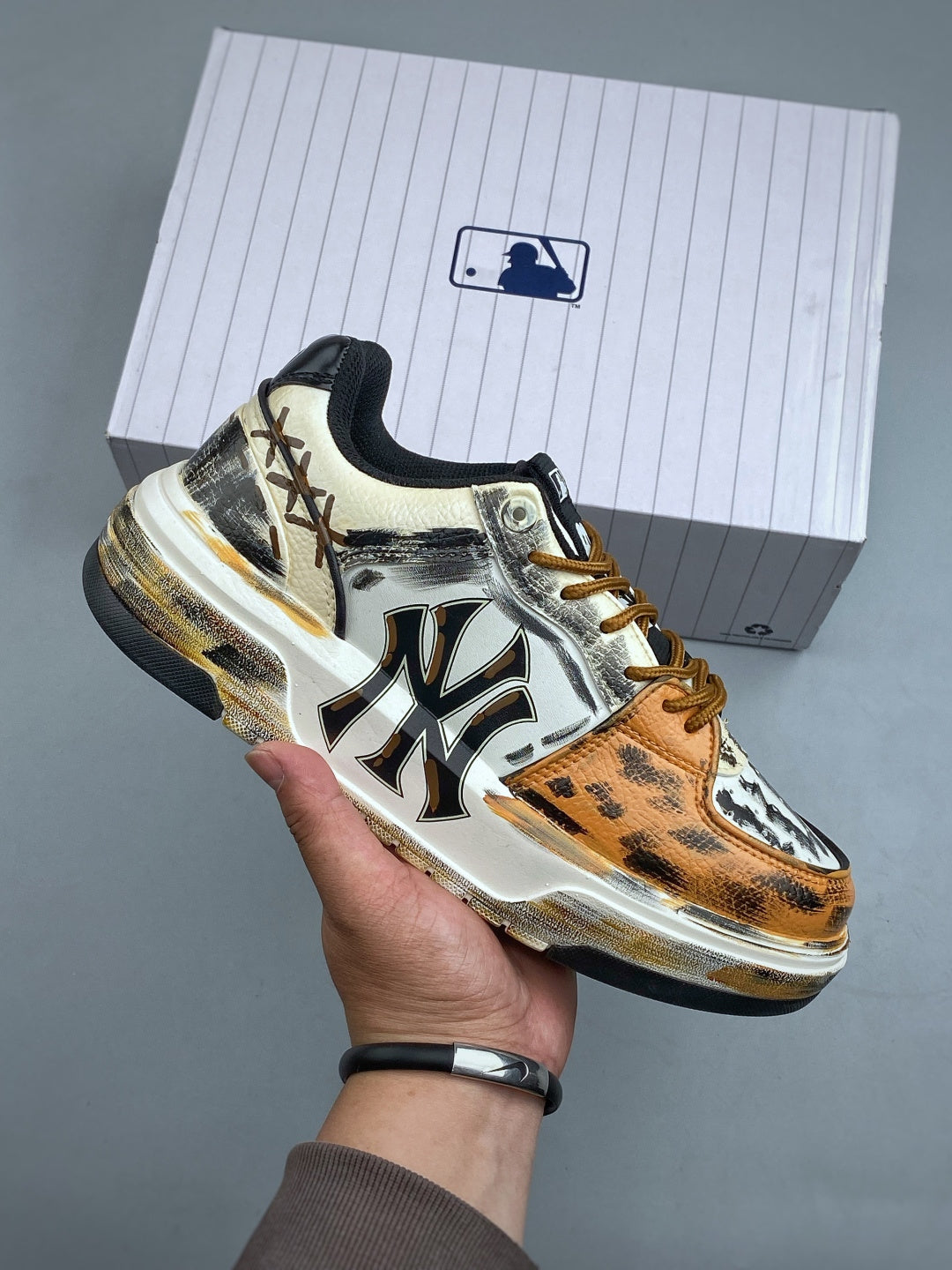 MLB New York Yankees Chunky Liner "Leopard Print Distressed" Custom Sneakers
