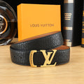 LV Black Textured Leather 40mm Belt with Gold Buckle