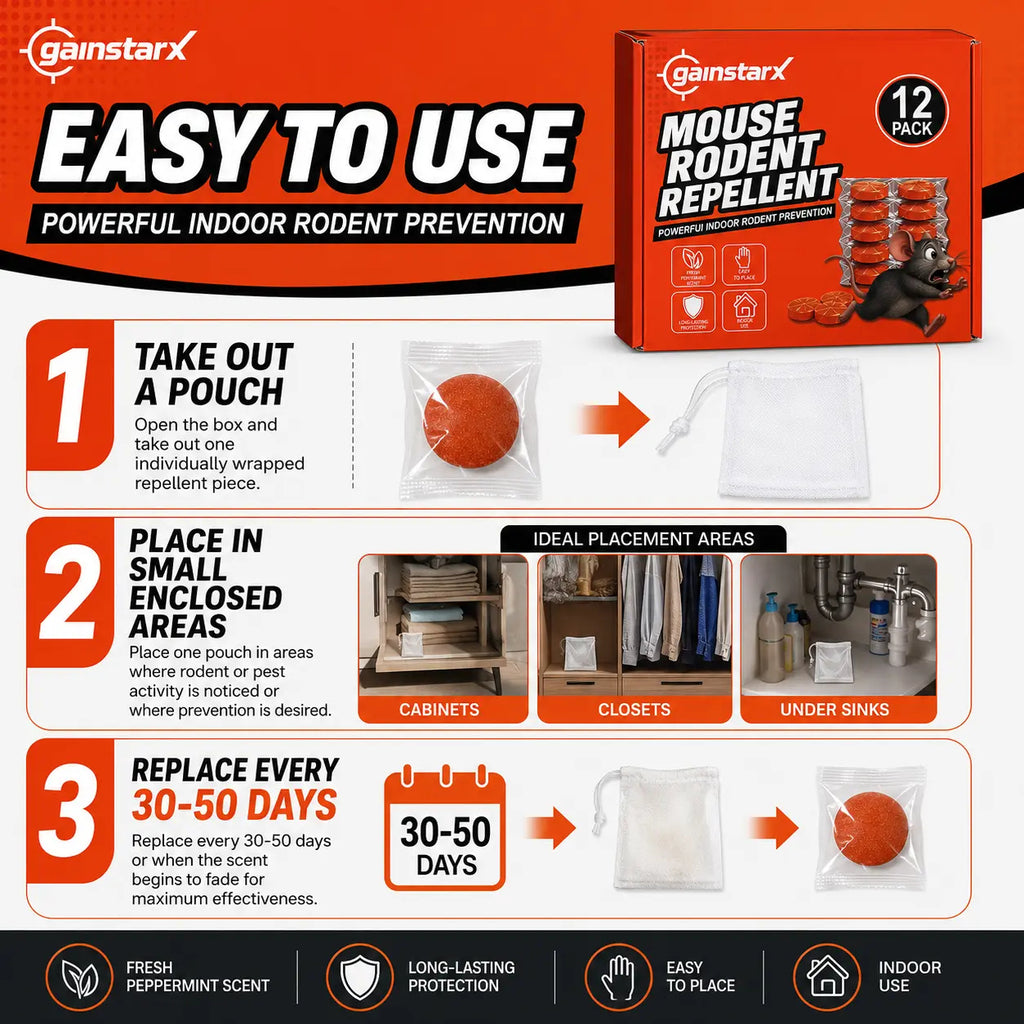 Gainstarx 12 Pack Upgraded Large 25g Each Peppermint Oil Rodent Repellent Balls for Home Kitchen Garage Pantry and Indoor Spaces Mouse and Rat Deterrent