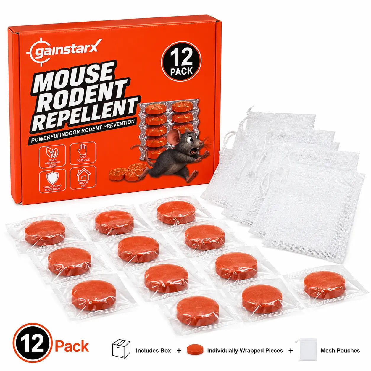 Gainstarx 12 Pack Upgraded Large 25g Each Peppermint Oil Rodent Repellent Balls for Home Kitchen Garage Pantry and Indoor Spaces Mouse and Rat Deterrent