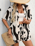 [Cardigan Shorts Set] European and American New Style Spring/Summer/Autumn Random Print Random Cut Short Sleeve Cardigan Shorts Set - Vacation Style Elegant Casual (No Straps Included)
