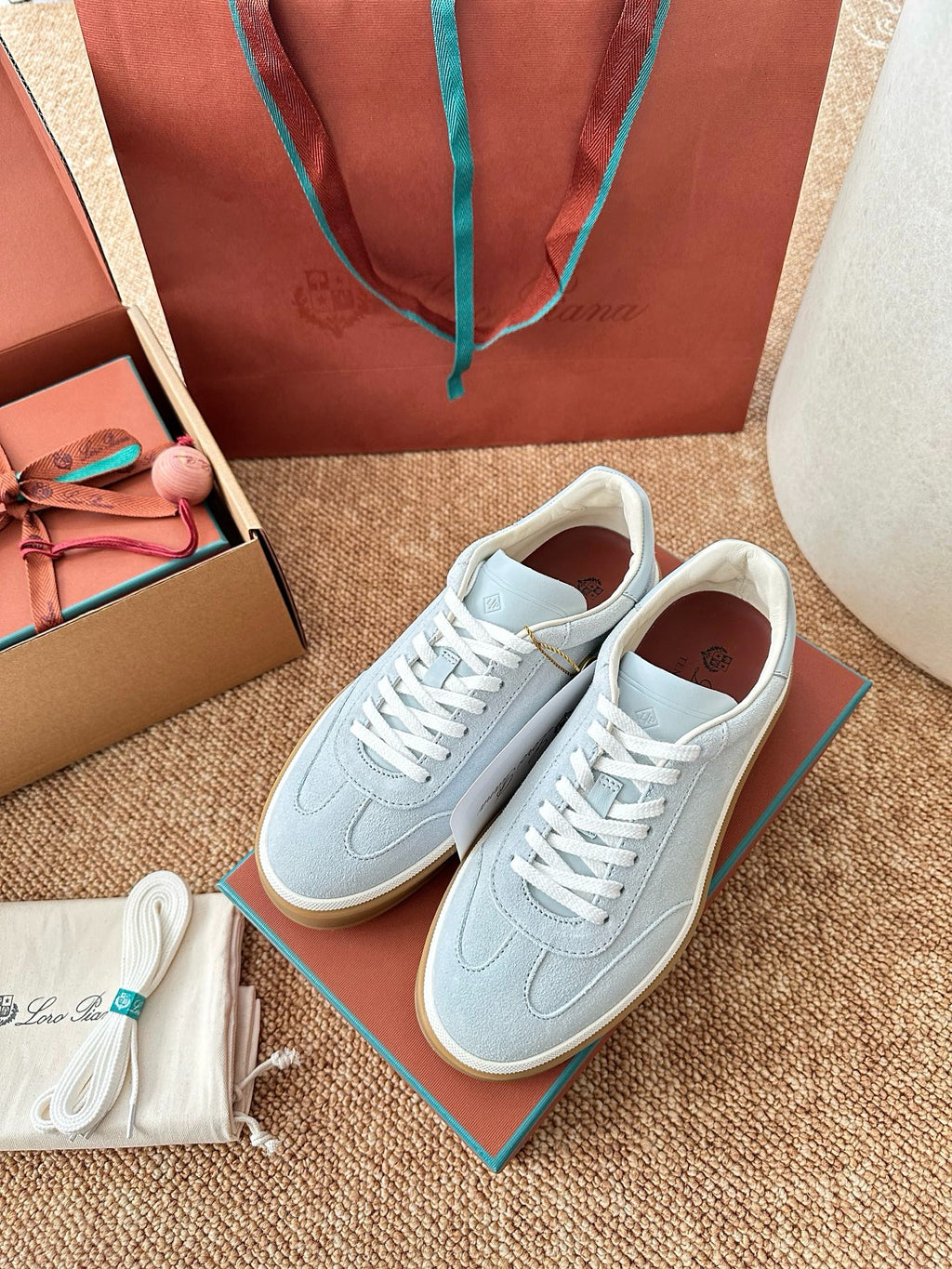 Loro Piana Suede Low-Top Sneakers - Light Ice Blue
