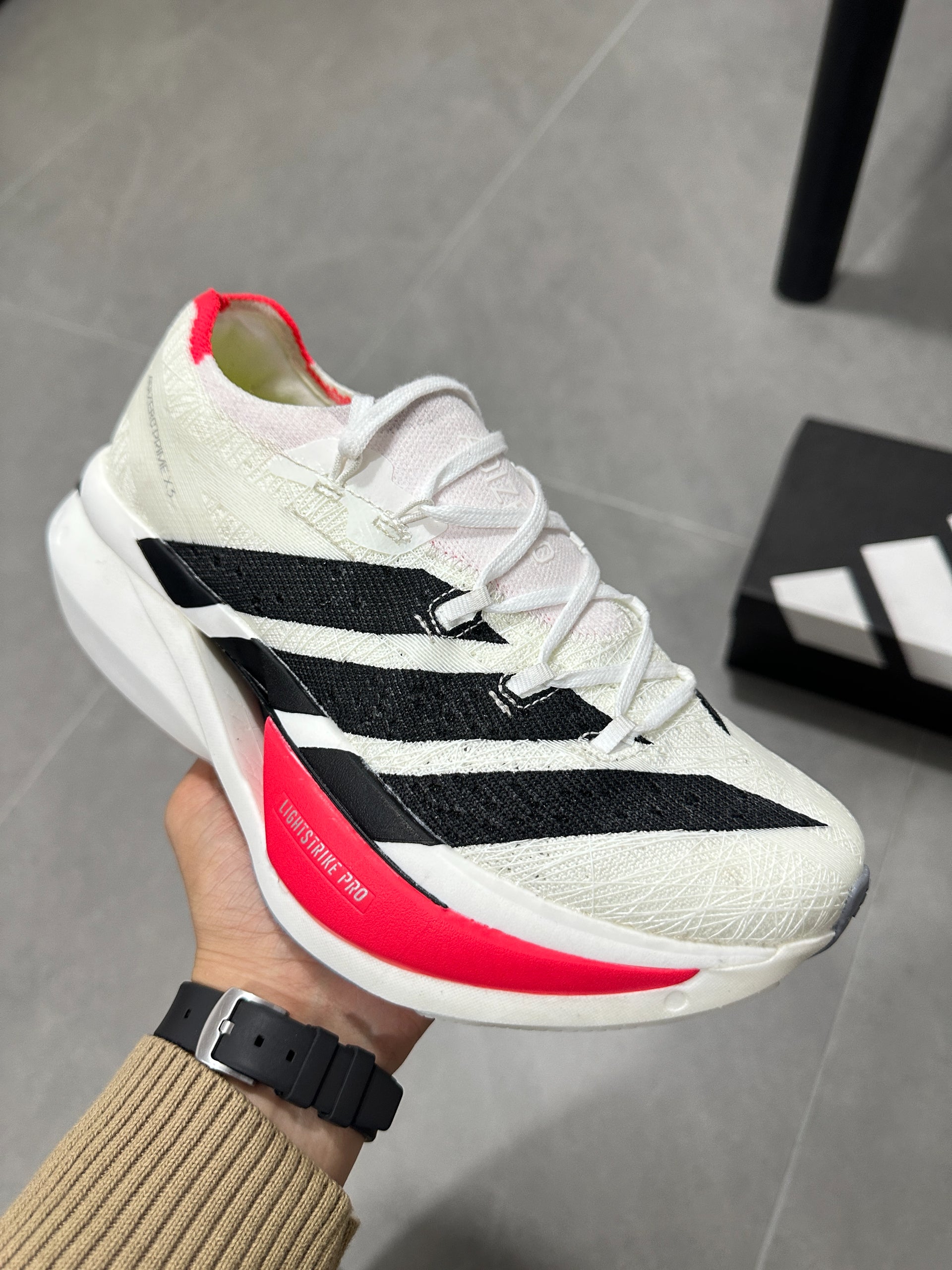 Adidas ADIZERO ADIOS PRO 4 (Cloud White / Black / Red colorway)