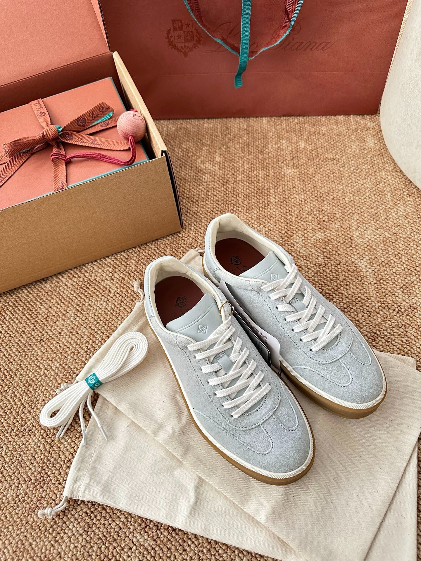 Loro Piana Suede Low-Top Sneakers - Light Ice Blue