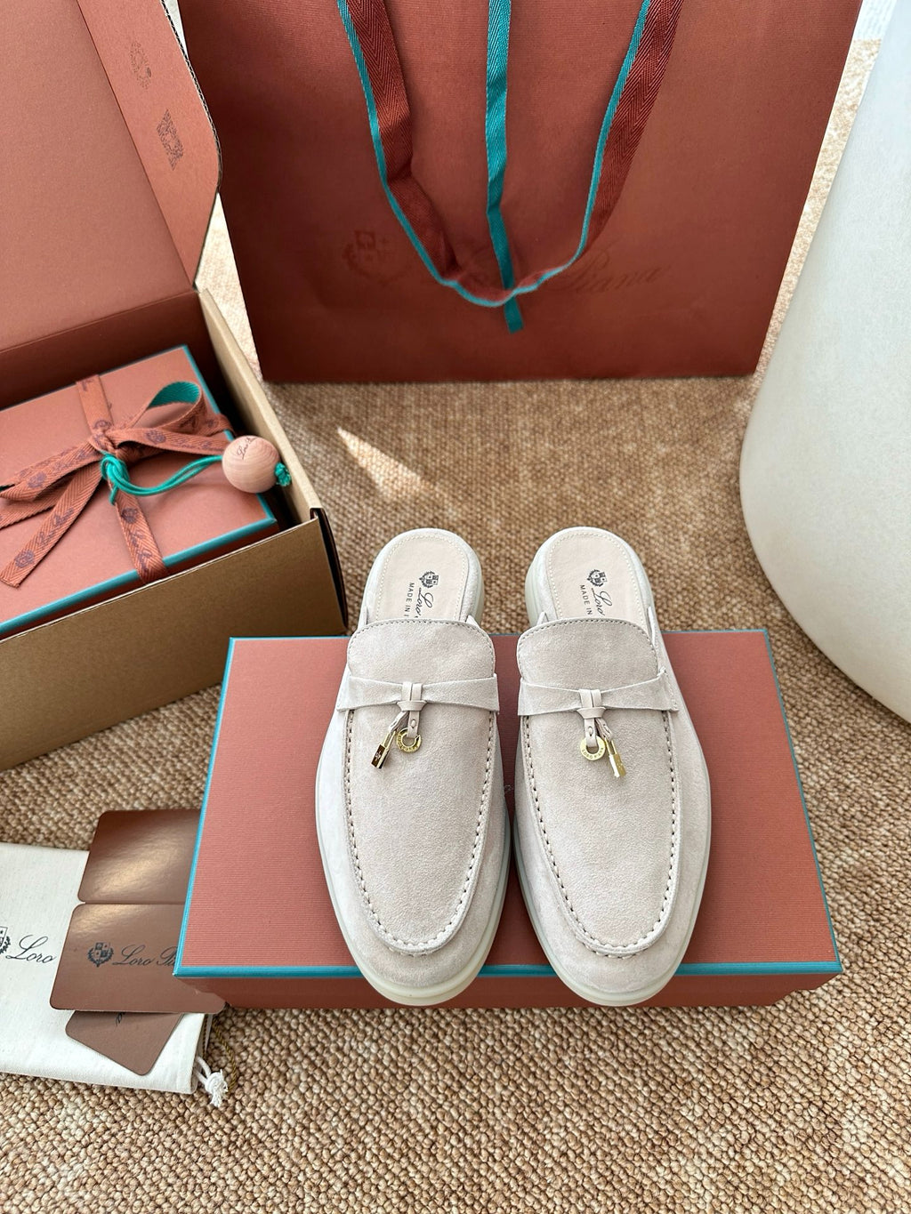 Loro Piana Summer Charms Walk Suede Mules - Off-White