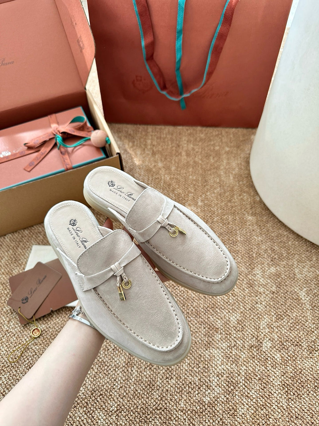 Loro Piana Summer Charms Walk Suede Mules - Off-White