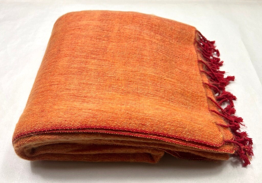 Handwoven Yak Wool Blend Blanket, Rust Orange Meditation Scarf