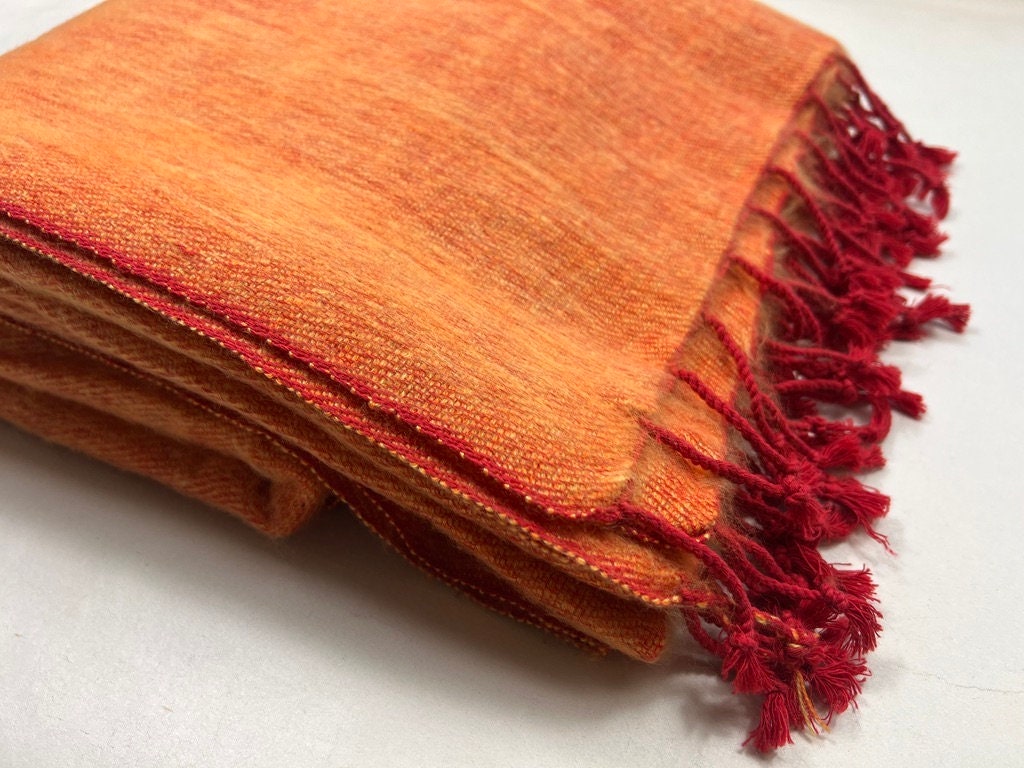 Handwoven Yak Wool Blend Blanket, Rust Orange Meditation Scarf