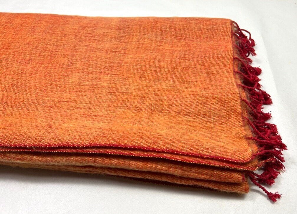 Handwoven Yak Wool Blend Blanket, Rust Orange Meditation Scarf