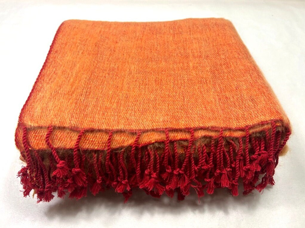 Handwoven Yak Wool Blend Blanket, Rust Orange Meditation Scarf