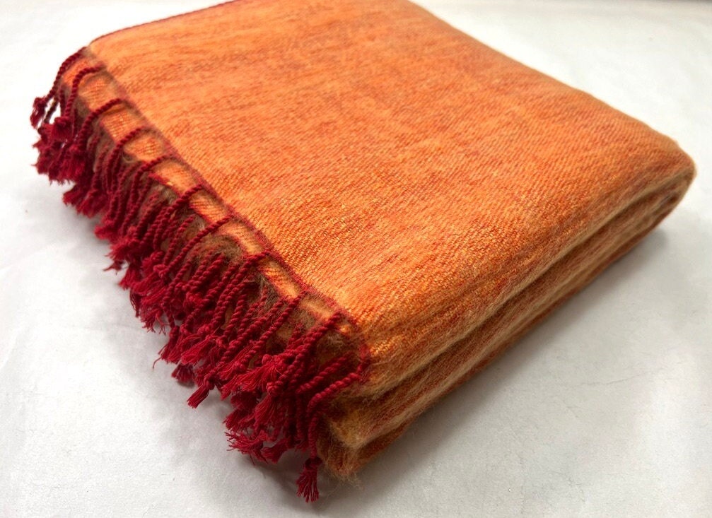 Handwoven Yak Wool Blend Blanket, Rust Orange Meditation Scarf