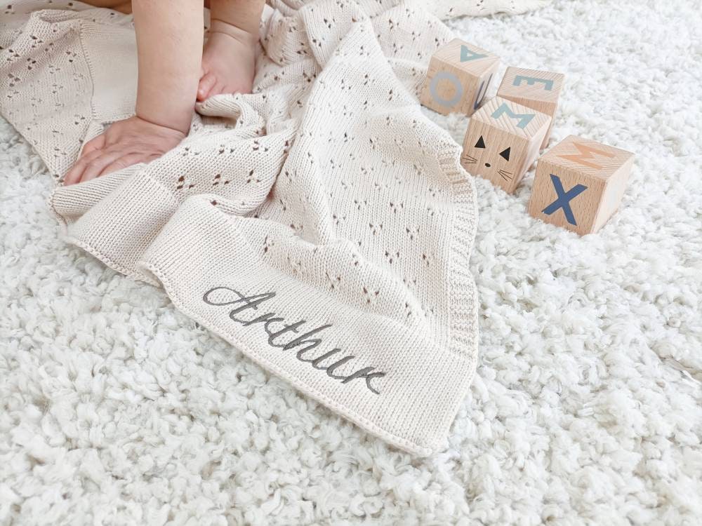 Pointelle knit blanket, soft cotton heirloom blanket, classic cellular baby blanket can be personalised, new baby gift for girl or boy