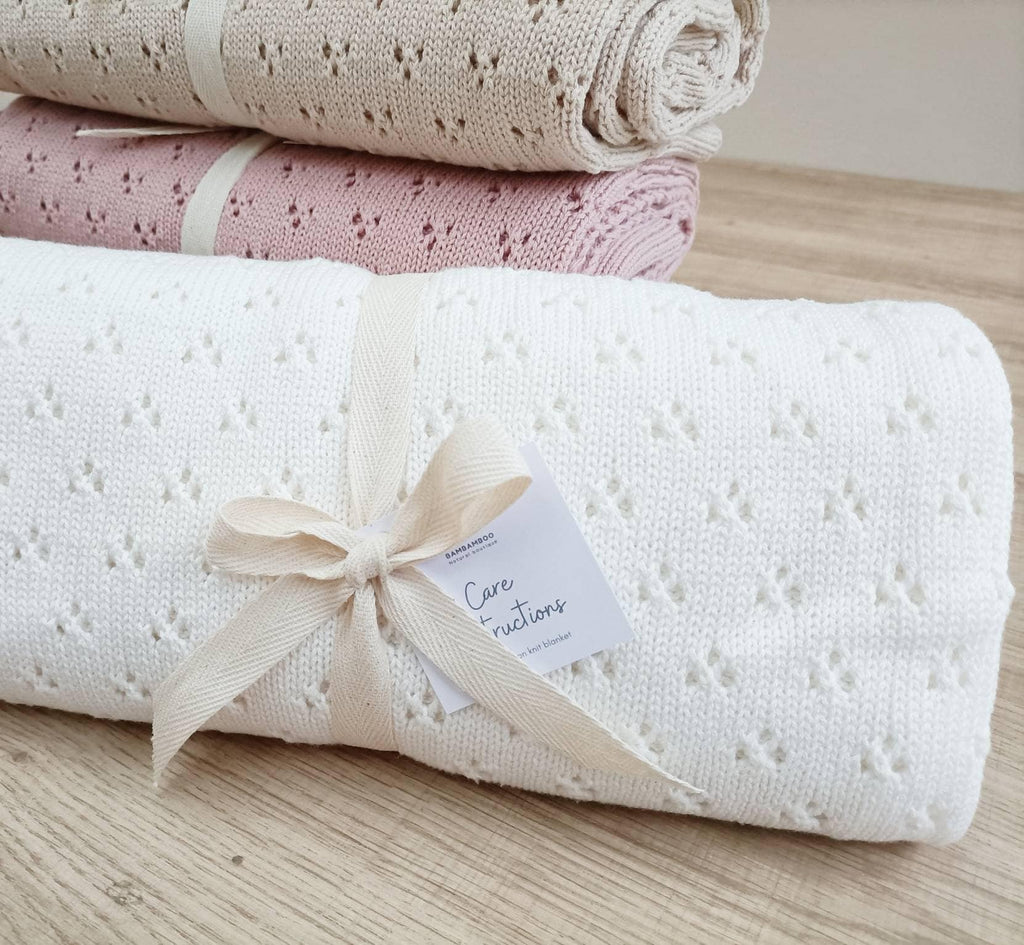 Pointelle knit blanket, soft cotton heirloom blanket, classic cellular baby blanket can be personalised, new baby gift for girl or boy