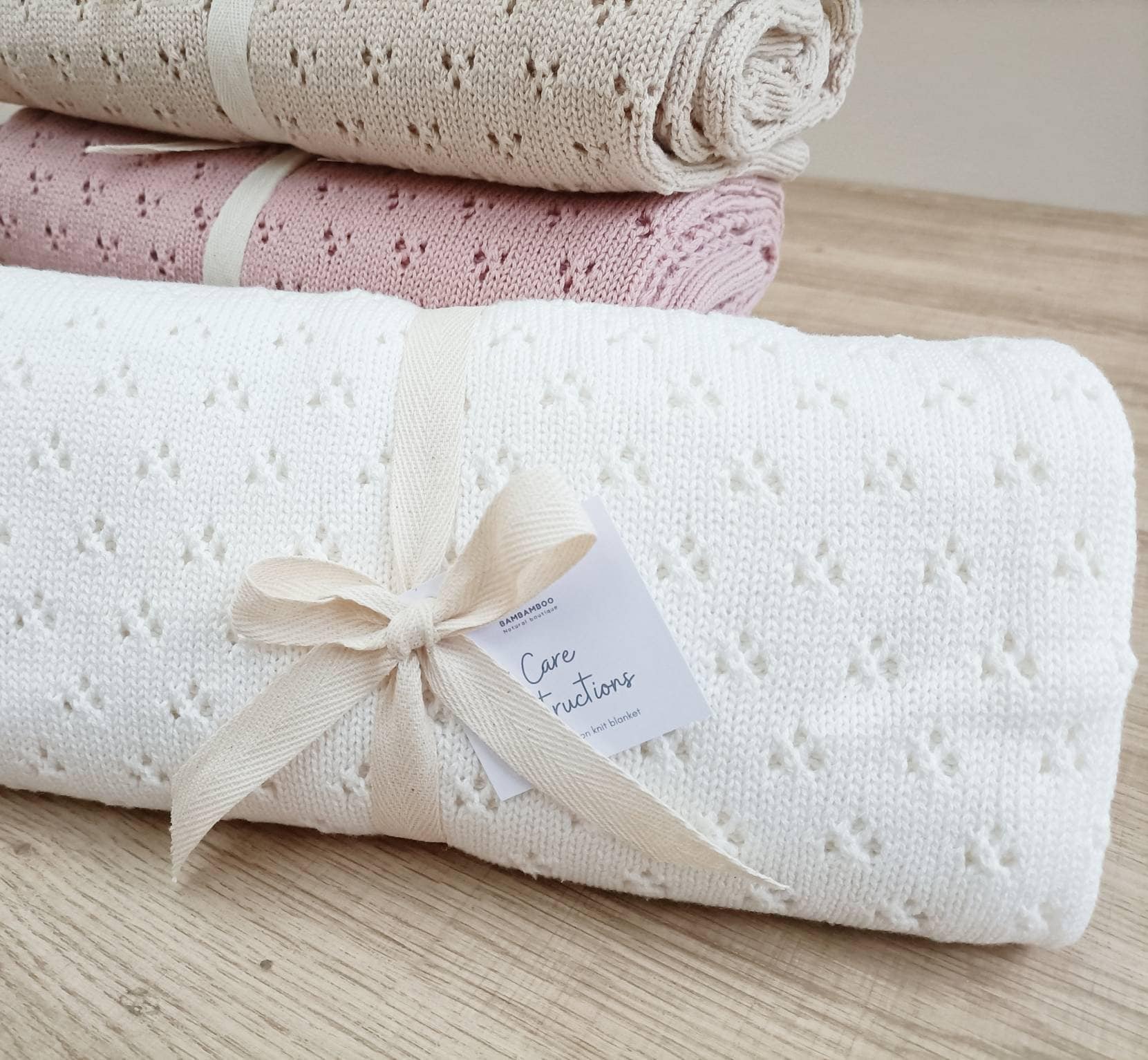 Pointelle knit blanket, soft cotton heirloom blanket, classic cellular baby blanket can be personalised, new baby gift for girl or boy