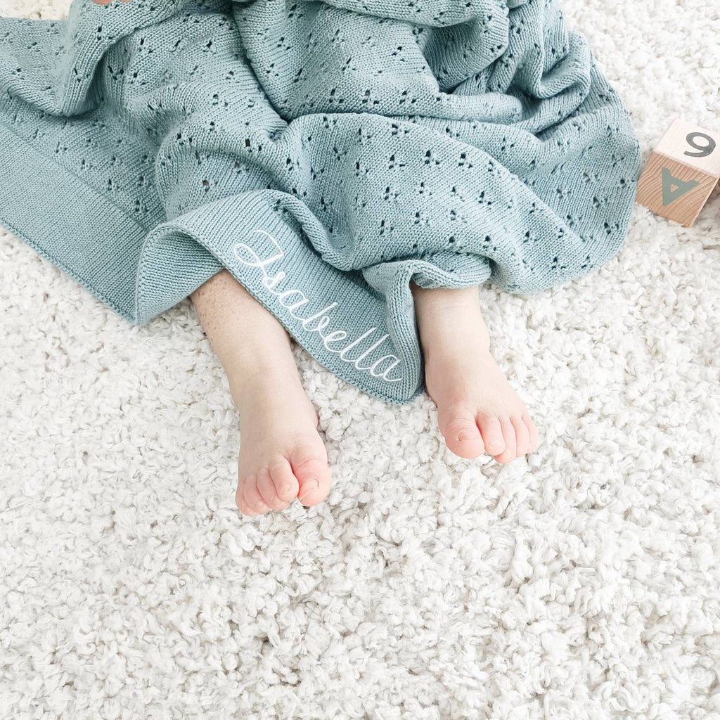 Pointelle knit blanket, soft cotton heirloom blanket, classic cellular baby blanket can be personalised, new baby gift for girl or boy