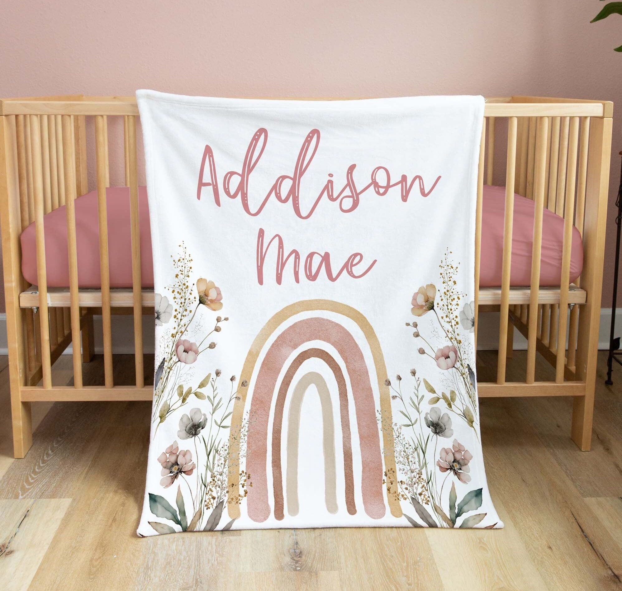 Boho Rainbow Baby Blanket/Floral Wildflower Rainbow Baby Bedding Girl/Personalized Baby Blanket/Baby Gift / Blanket Girl