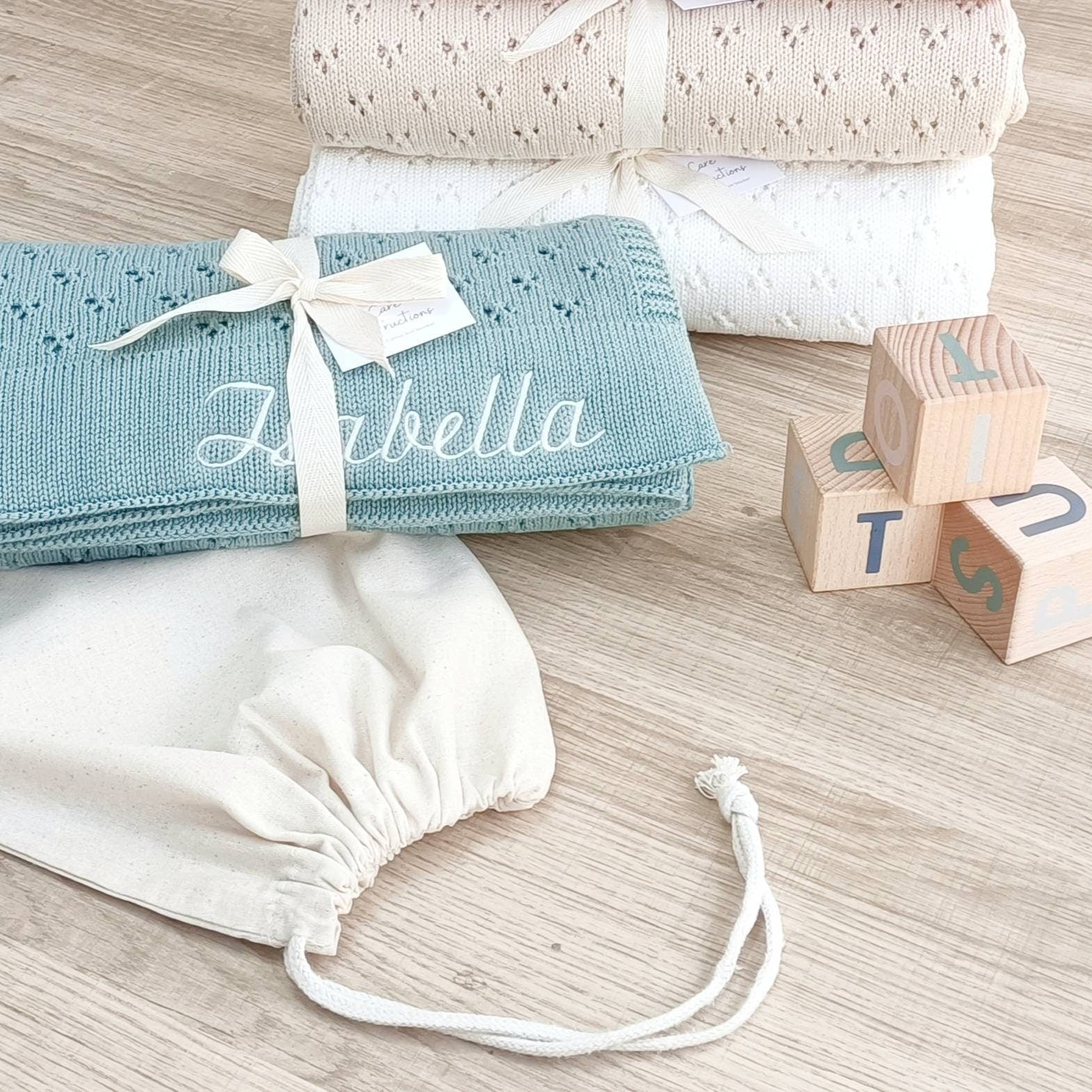Pointelle knit blanket, soft cotton heirloom blanket, classic cellular baby blanket can be personalised, new baby gift for girl or boy