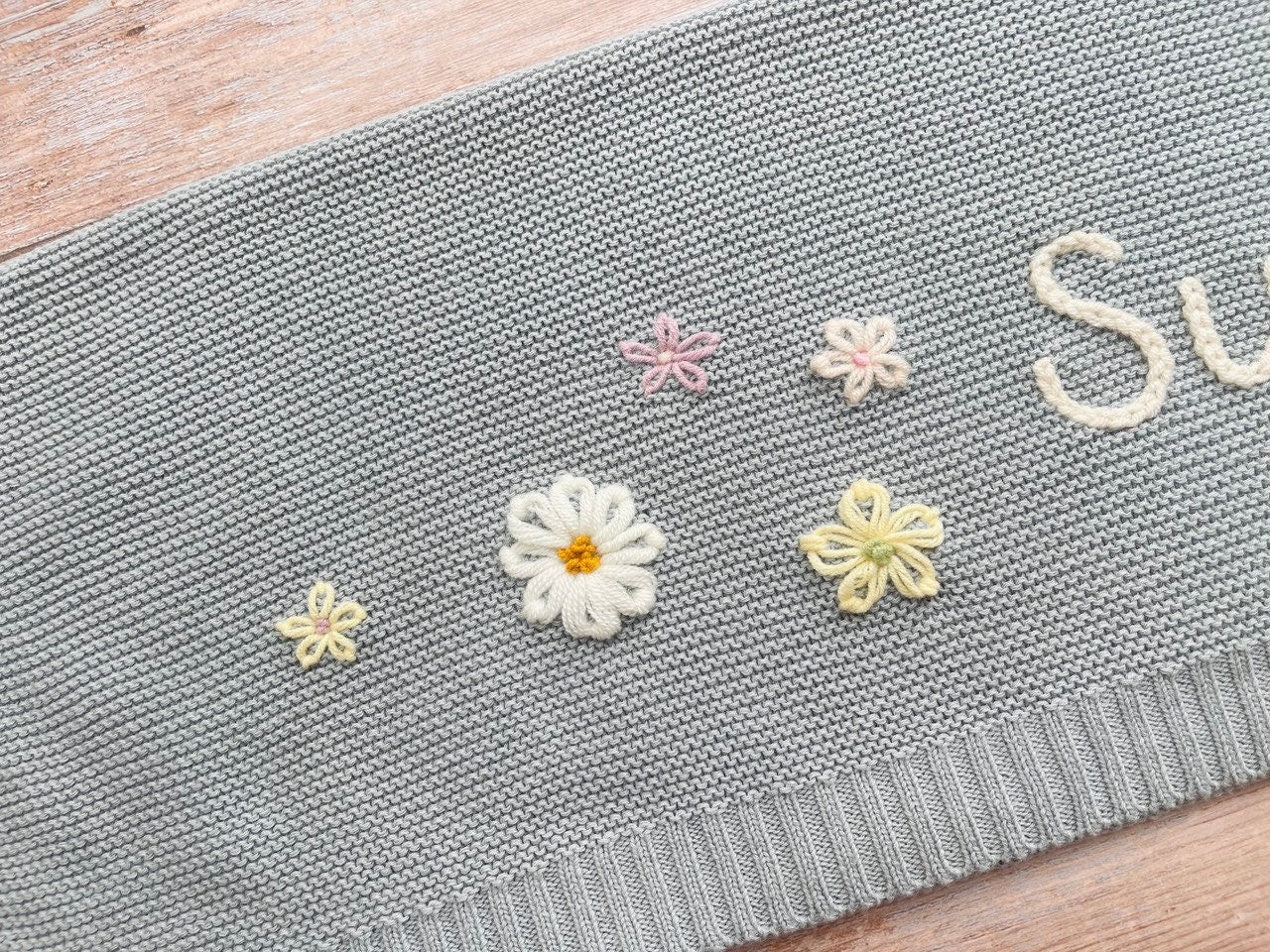 Baby Knit Blanket with Custom Embroidery, Soft Cotton, Newborn Gift, Baby Shower Present