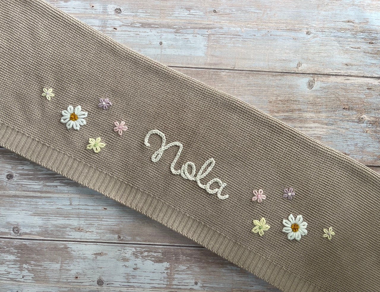 Baby Knit Blanket with Custom Embroidery, Soft Cotton, Newborn Gift, Baby Shower Present